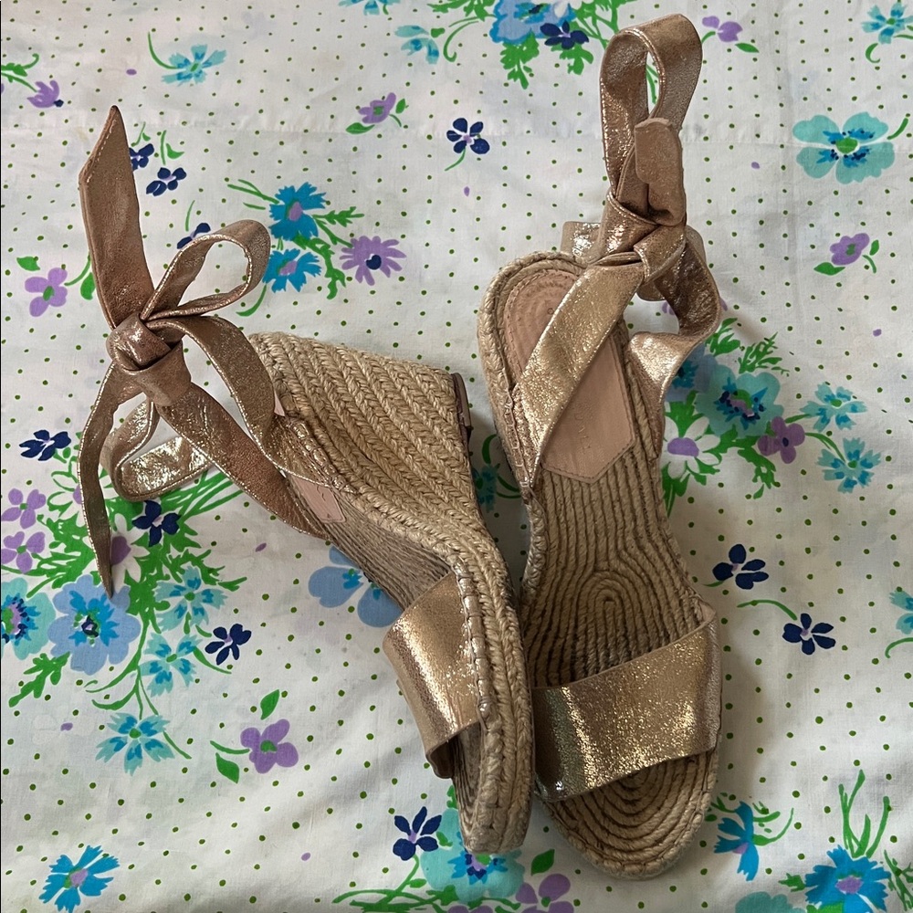 Loeffler Randall Metallic Ankle Lace Espadrilles- 9?
